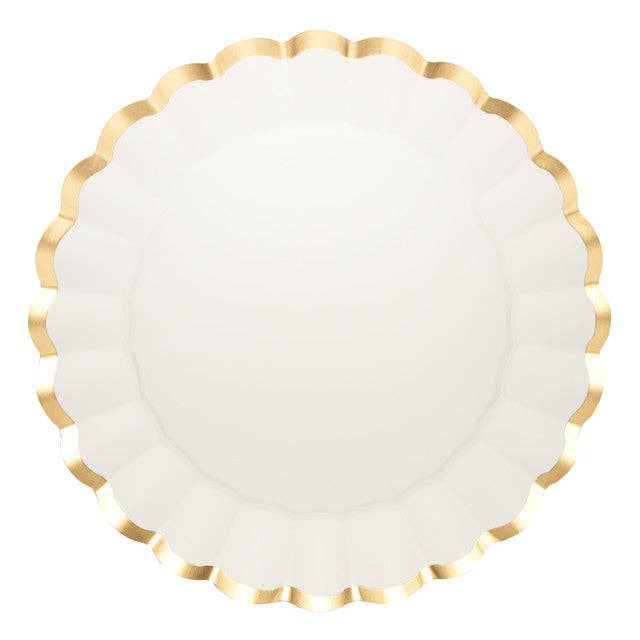 Scalloped Charger Plate Gold & White, 8 pkg