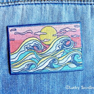 Ocean Waves & Sunset, Surfing Embroidered Iron-On Patch