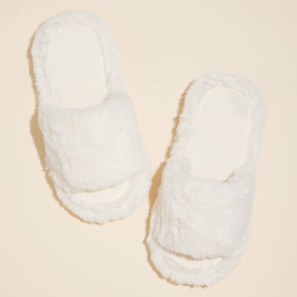 Open Toe Plain Fuzzy Slippers