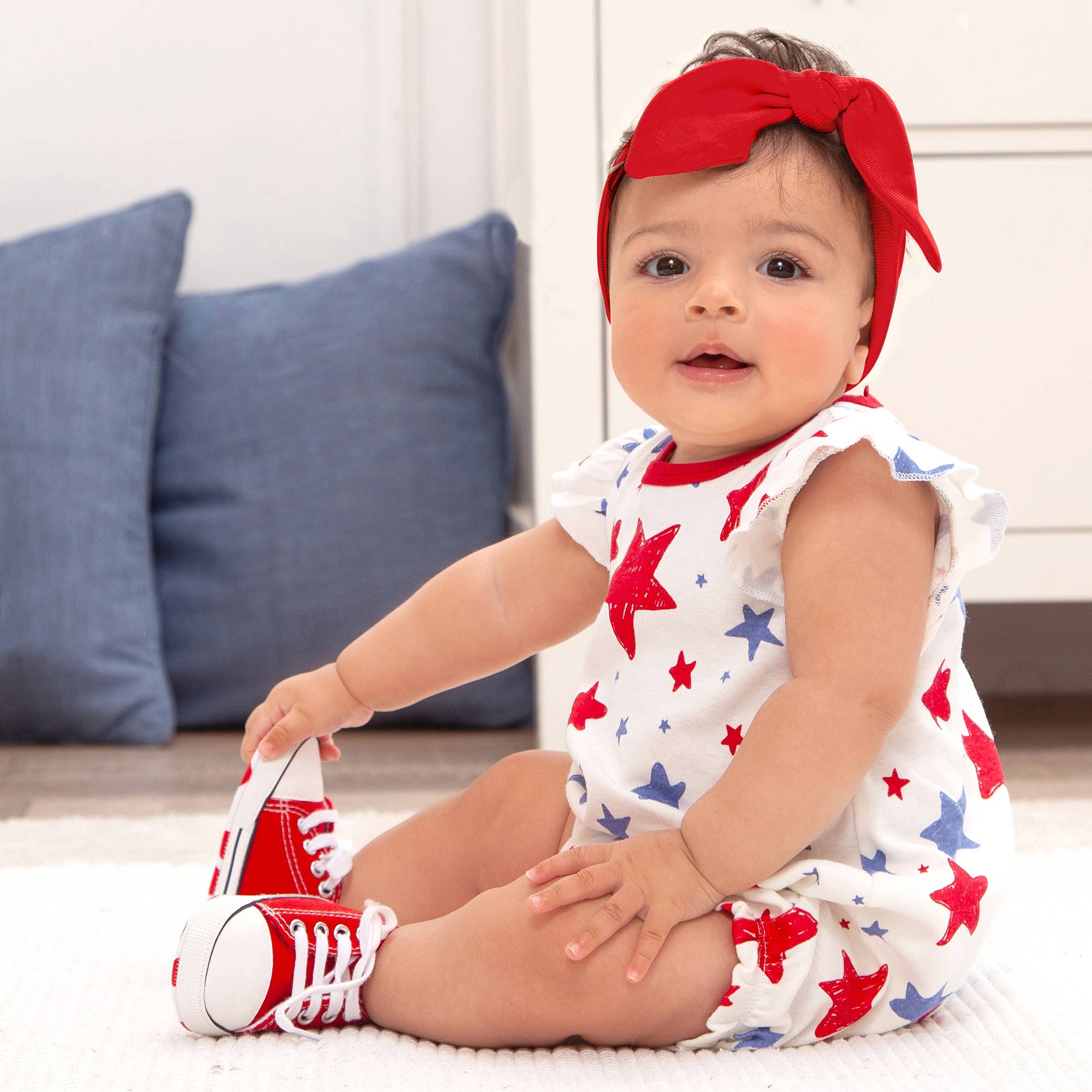 Baby Girl's 4th of July Stars Cotton Romper