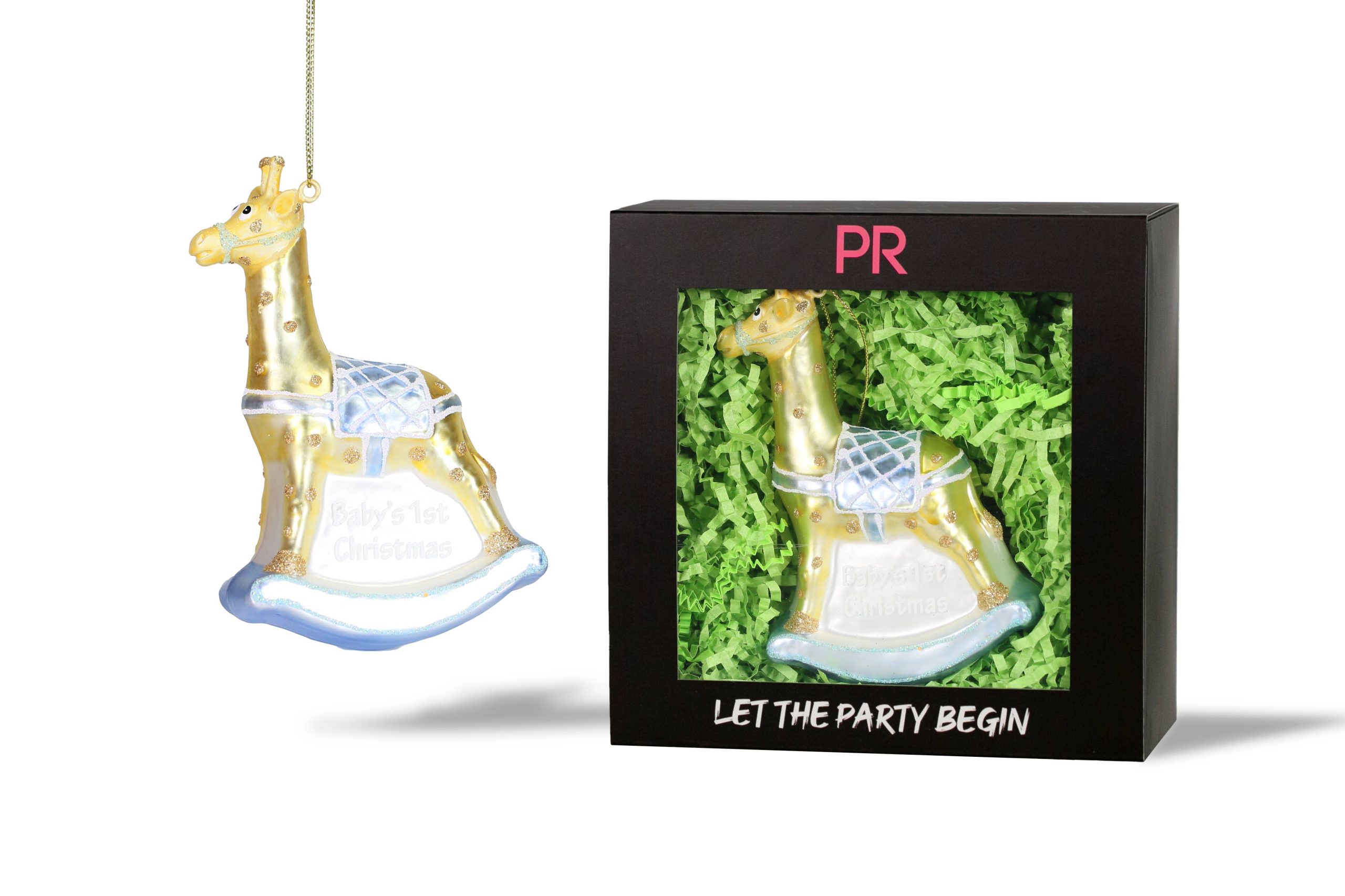 Party Rock | Baby Boy Giraffe Glass Ornament