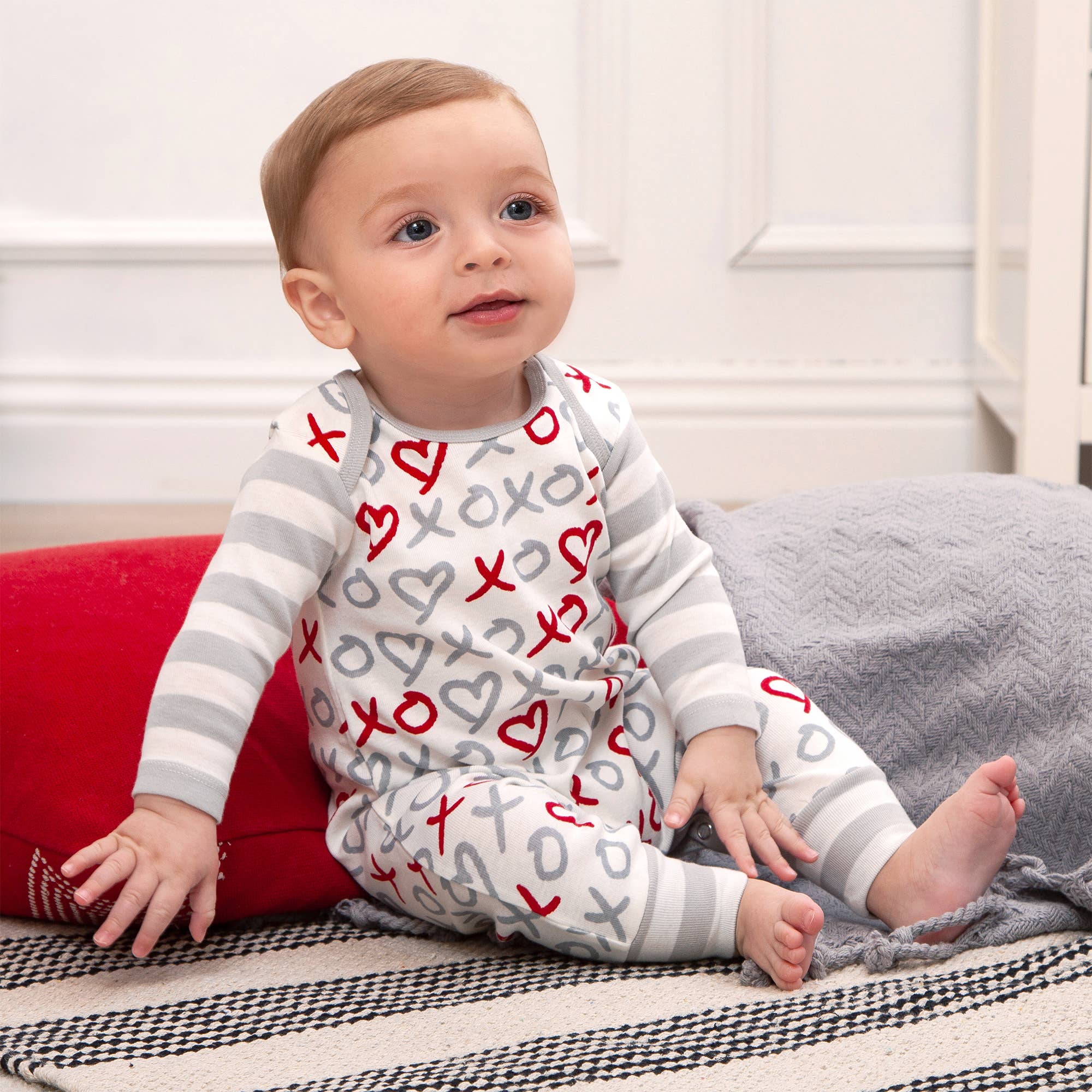 Baby's Valentine X'S & O'S Cotton Romper
