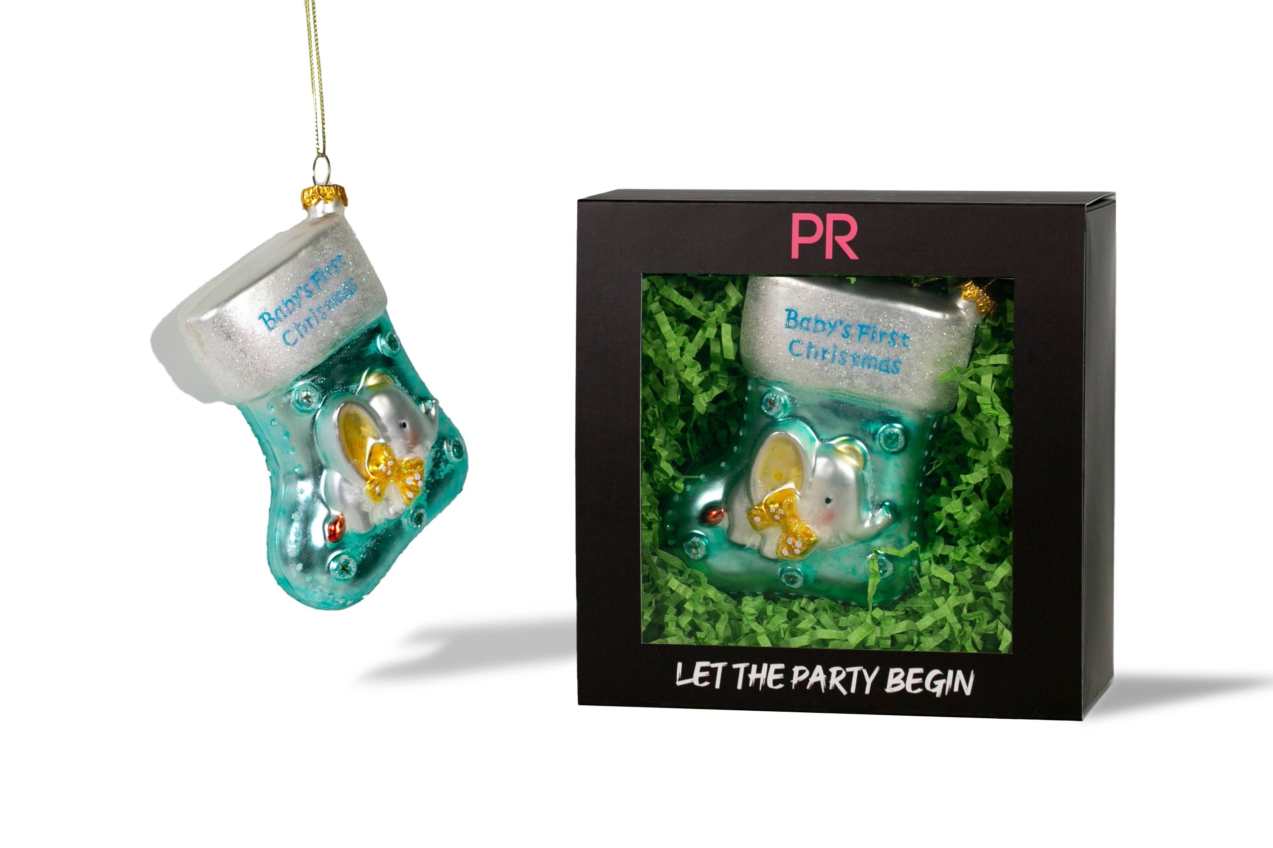 Party Rock | Baby Boy Stocking Glass Ornament