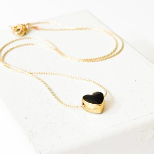 Black Heart Necklace Gold Filled Necklace, Valentine's Day