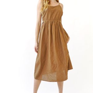 Pinstripe Flared Midi Dress