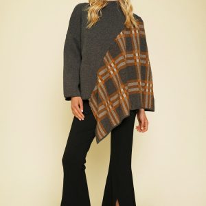 Plaid Asymmetrical Poncho