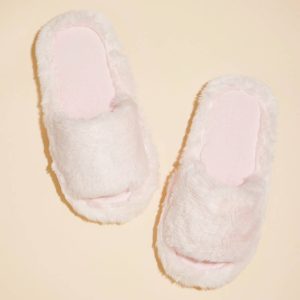 Open Toe Plain Fuzzy Slippers