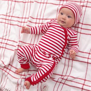 Baby's Christmas Stripe Cotton Zippered Romper