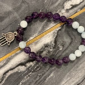 Amethyst & White Jade Hamsa Bracelet