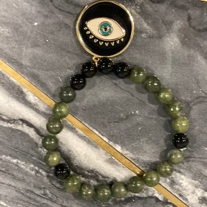 Green Jade & Black Onyx Evil Eye Bracelet