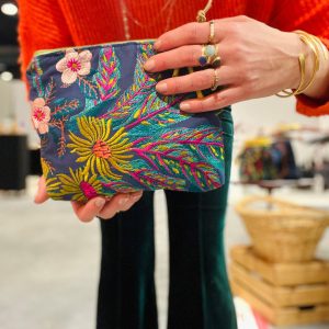 Embroidery Zipper Accessories Pouch Clutch