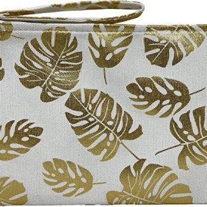 Canvas Print Pouch - Metallic Tropical Leaf (white)