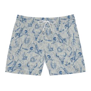Men's Western Print Swim Shorts, Cowboy Swim Trunks, Summer Poolwear, Beach Shorts for Men, Nautical BBQ Attire