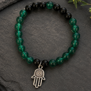Green Jade & Black Onyx Hamsa Bracelet