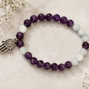 Amethyst & White Jade Hamsa Bracelet
