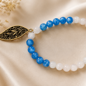 Blue Jade & White Quartz Leaf Bracelet